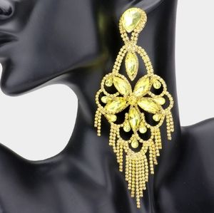 Marquise Stone Flower Accented Chandelier Evening Earrings